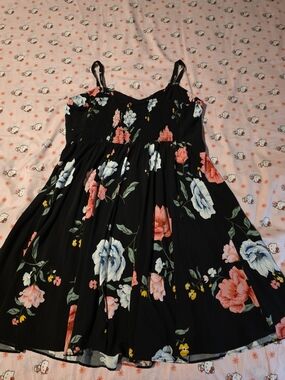 Old Navy Black Floral Sundress with Pink and Blue Blooms